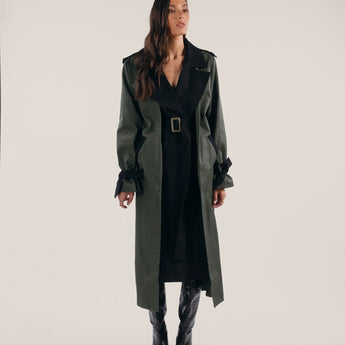 Black and olive classic trench maxi coat - Custom Made - Bastet Noir