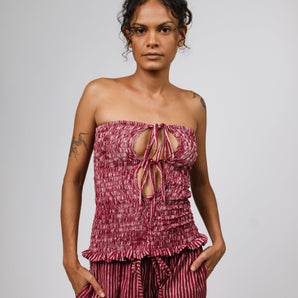Berry Pinstripe Multiway Ruffle Top