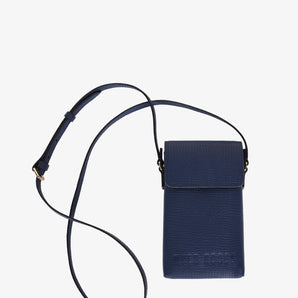 hyer goods recycled leather phone sling bag navy blue#color_navy-blue