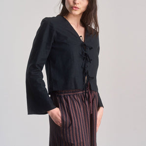 SAVANNAH - Organic Linen Cotton Tie Top - Black