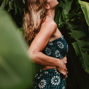 Geometric Indigo Sundaisy Bandeau Crop Top