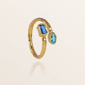 gold ring stacking ring blue topaz