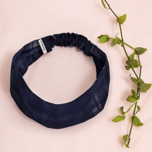 Heidi Headband, Zero Waste, Navy Check Deadstock Cotton