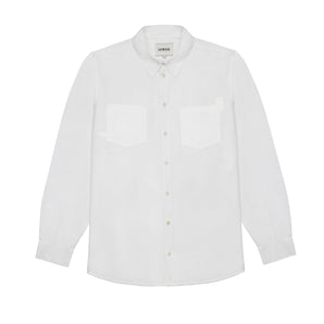 Product shot of Saywood's Eddy mens white shirt with patch pockets