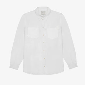 Product shot of Saywood's Eddy mens white shirt with patch pockets