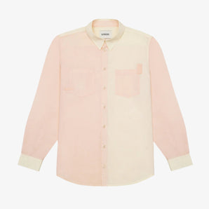 Product shot of Saywood's Eddy Mens mens patchwork Shirt with patch pockets in orange and yellow
