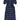 Womens navy check puff sleeve dress, long line with side splits at the hem. The Rosa Dress by Saywood has patch pockets at the hip with ruffles at the bottom of the pockets, with a tied matching belt around the waist. Dress is on a white background.