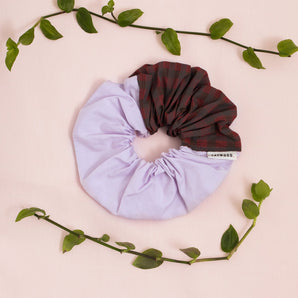 Patchwork Scrunchie, Red Check & Lilac, Zero Waste