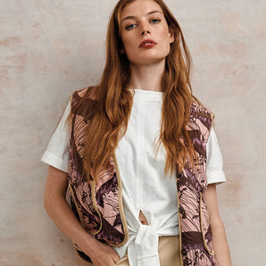 WAVE - Organic Cotton Reversible Gilet - Camel/Pink