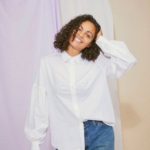 Women's Shirt, Saywood Studio, Edi Volume Sleeve Shirt, White shirt with lace collar