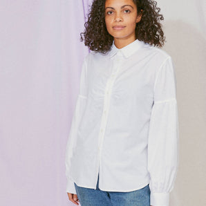 Women's Shirt, Saywood Studio, Edi Volume Sleeve Shirt, White shirt with lace collar