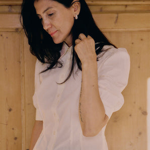 Joni Puff Sleeve Lace Collar Blouse, Yellow Cotton