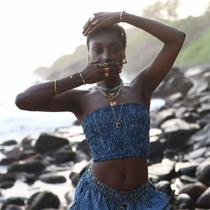 Sailor Blue Pinstripe Bandeau Crop Top