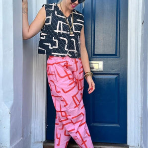 Pink Balloon pants in organic cotton and linen