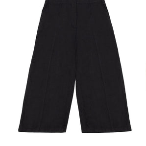 Amelia Wide Leg Culotte Trouser, Black Organic Cotton & Linen