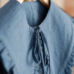 Ruffle Detachable Collar - Margot Collar - Aegean Blue Linen