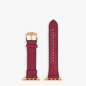 Hyer Goods recycled leather Apple Watch Band cherry red lizard gold hardware 42/44/45/49mm #color_cherry-red-lizard