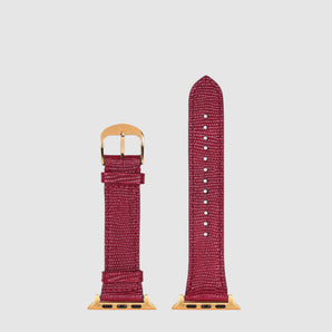 Hyer Goods recycled leather Apple Watch Band cherry red lizard gold hardware 42/44/45/49mm #color_cherry-red-lizard