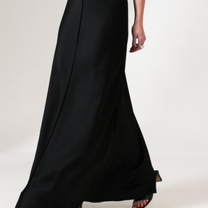 Black Satin Silk Maxi Slip On Skirt - Custom Made - Bastet Noir