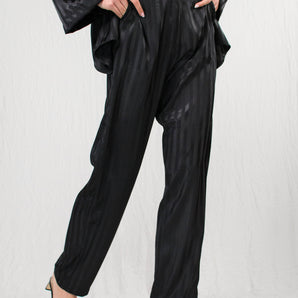 Black silk satin high waist women pants - Custom Made - Bastet Noir