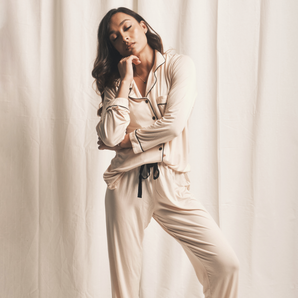 Piped Edge Bamboo Pyjama Set in Blush