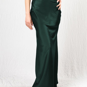 Forest Green High Waist Silk Satin Maxi Skirt - Custom Made - Bastet Noir