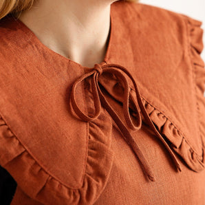 Ruffle Detachable Collar - Margot Collar - Burnt Orange Linen