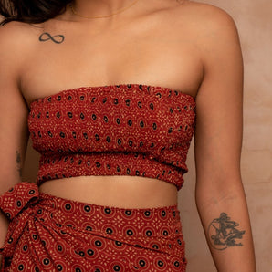 Sun Dot Saffron Red Bandeau Crop Top