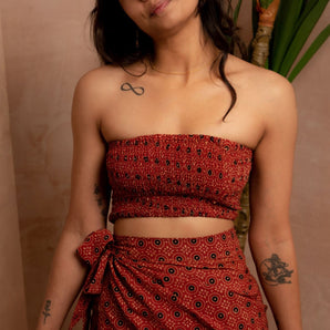 Sun Dot Saffron Red Wrap Skirt