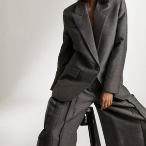 Dark Grey Structured Workwear Blazer and Pants Suit Set - Custom Made - Bastet Noir