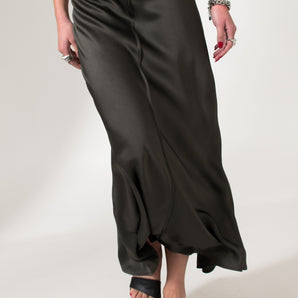 Dark Grey High Waist Ankle Length Slip on Skirt - Custom Made - Bastet Noir