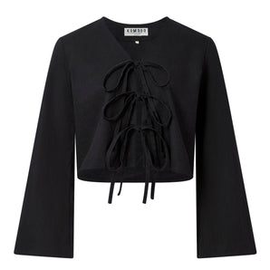SAVANNAH - Organic Linen Cotton Tie Top - Black