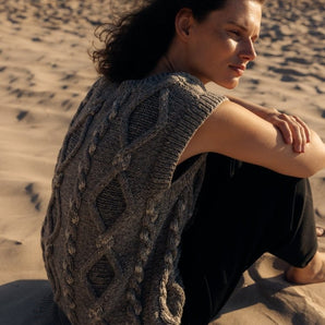 Laimė: Embroidered Cloud Grey Alpaca Wool & Cotton Vest