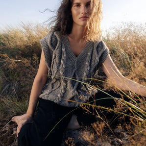 Laimė: Embroidered Cloud Grey Alpaca Wool & Cotton Vest