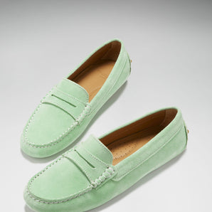 Women's Penny Driving Loafers, lagoon green suede