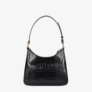 recycled genuine leather everyday shoulder bag black crocodile#color_black-croco