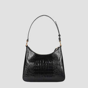 recycled genuine leather everyday shoulder bag black crocodile#color_black-croco