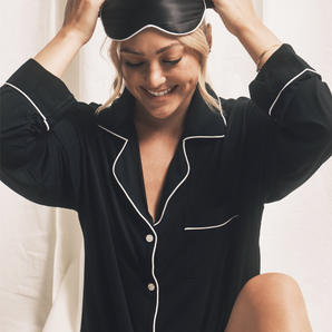 Piped Edge Bamboo Night Shirt in Black