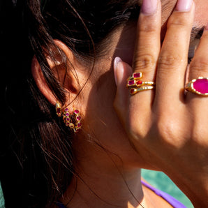 Cosmic Gemstone Ring - Pink Quartz and Rose