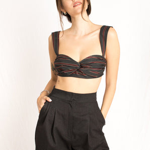 Knot bra stripe top - Custom Made - Bastet Noir