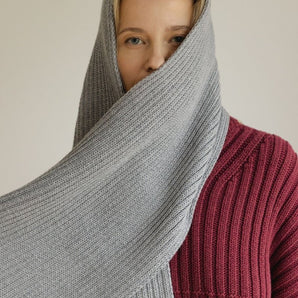Rib Scarf: Grey Merino Wool