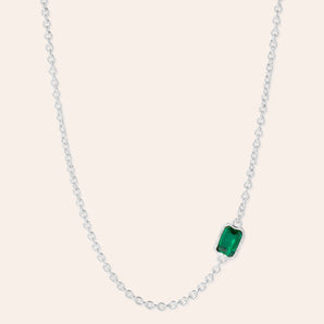 Lopsided Gemstone Necklace - Green Silver