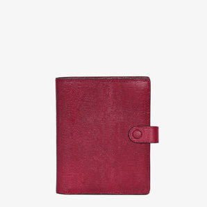 hyer goods recycled leather travel passport wallet with zipper pocket embossed cherry red lizard #color_cherry-red-lizard