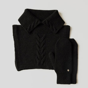 Vilna: Black Alpaca Wool Mittens & Neckwarmer Set