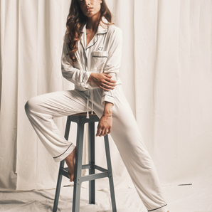 Piped Edge Bamboo Pyjama Set in White