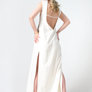 White linen bareback wedding dress - Custom Made - Bastet Noir