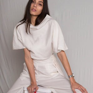 White silk satin women top - Custom Made - Bastet Noir