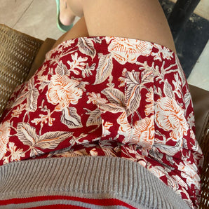 Winterberry Red Vintage Floral Wrap Skirt