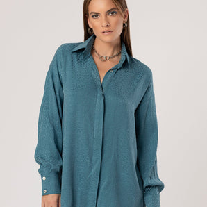 Turquoise Office Silk Shirt 